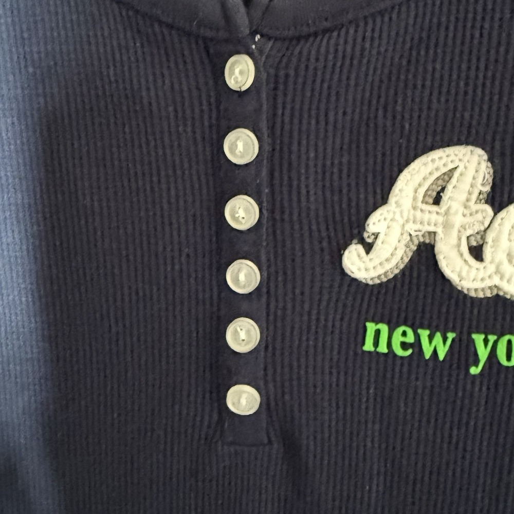 Vintage Aeropostale Womens Y2K Longsleeve Thermal Henley Top Size L Preppy Navy - Picture 5 of 11